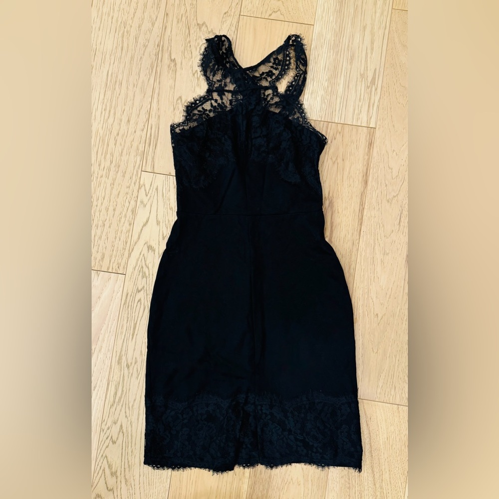 Guess - Black Dress - High Neck Lace Details - Small